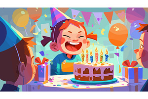 Child birthday party. Cartoon girl, a Person Illustration by Stock-Smart-Start