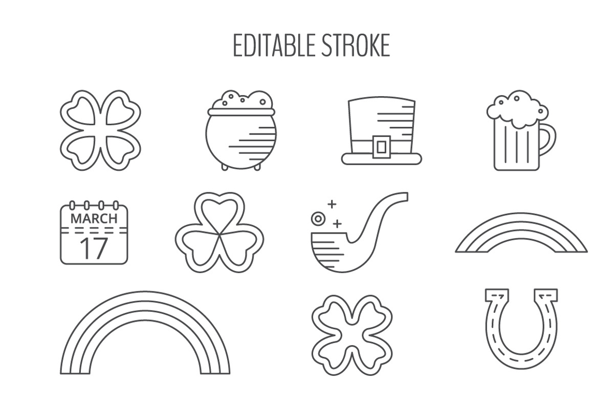 St. Patrick’s outline icons set, a Graphic by ekmelica (Photo 2 of 5)