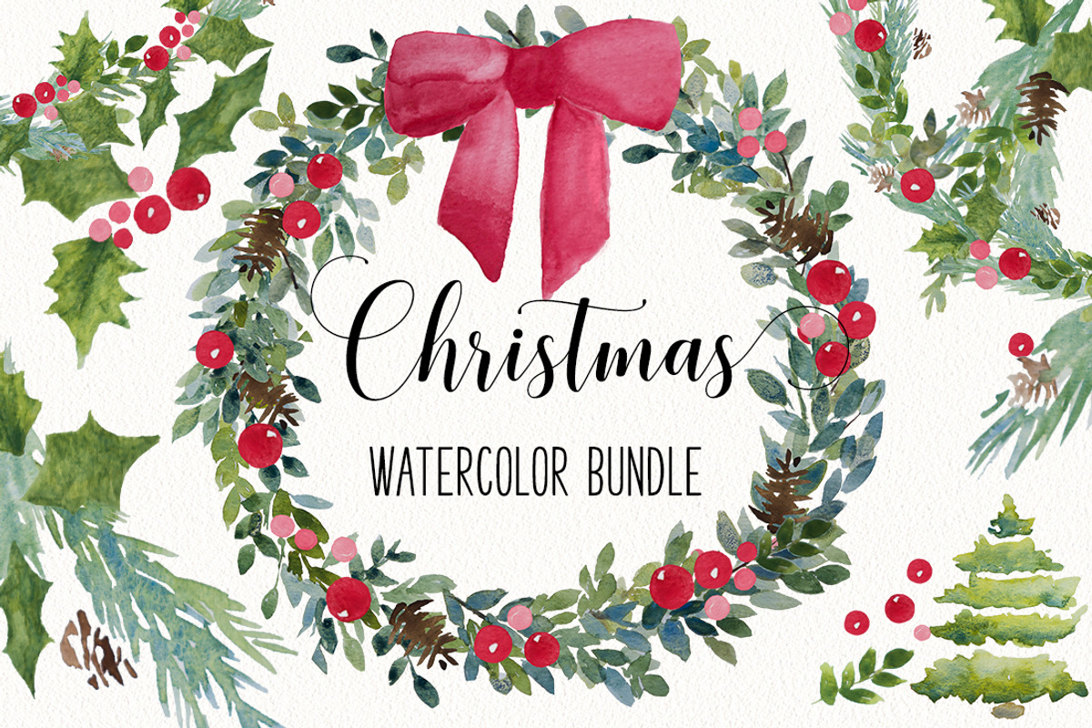 Christmas watercolor clip art BUNDLE, an Illustration by DailyMiracleDigitals,LLC (Photo 1 of 11)