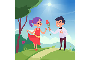 Give flowers. boy present beauty, an Illustration by Onyx