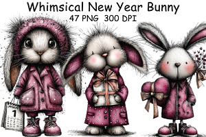 Whimsical New Year Bunny Clipart, an Illustration by CraftArtStudio