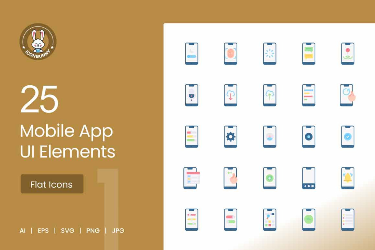 25 Mobile App UI Elements Flat, an Icon by IconBunny (Photo 1 of 2)