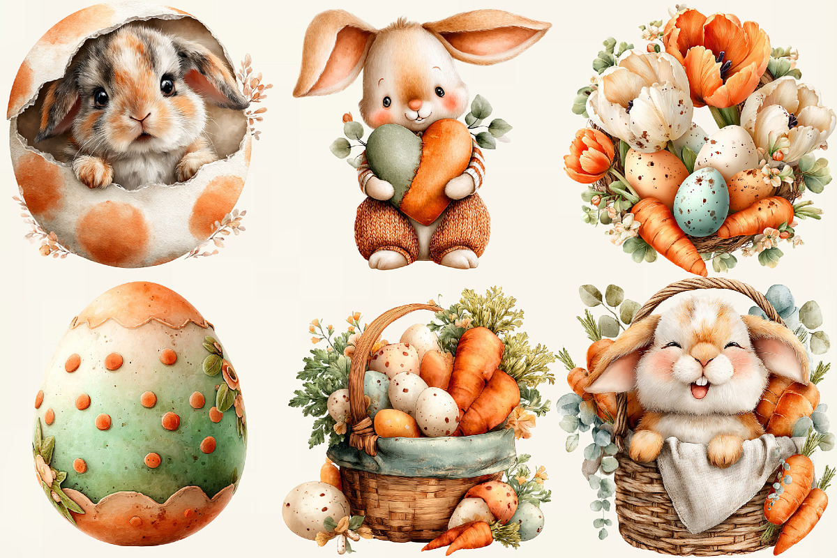 Cute Easter Clipart, an Illustration by DreamCafeArt (Photo 2 of 6)