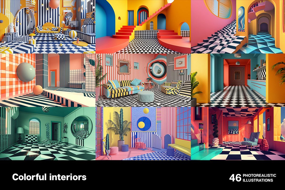 Colorful interiors. 46 images, a Decorative Illustration by Handmadefont (Photo 6 of 11)