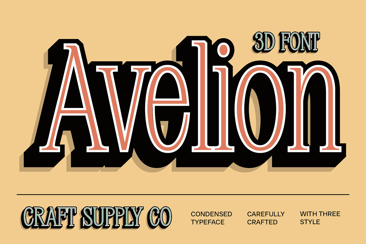 Avelion 3D, a Serif Font by Craft Supply Co. (Photo 1 of 8)