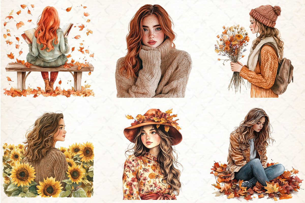 Watercolor Autumn Girl Clipart, a Graphic by Libby Wishes (Photo 3 of 5)