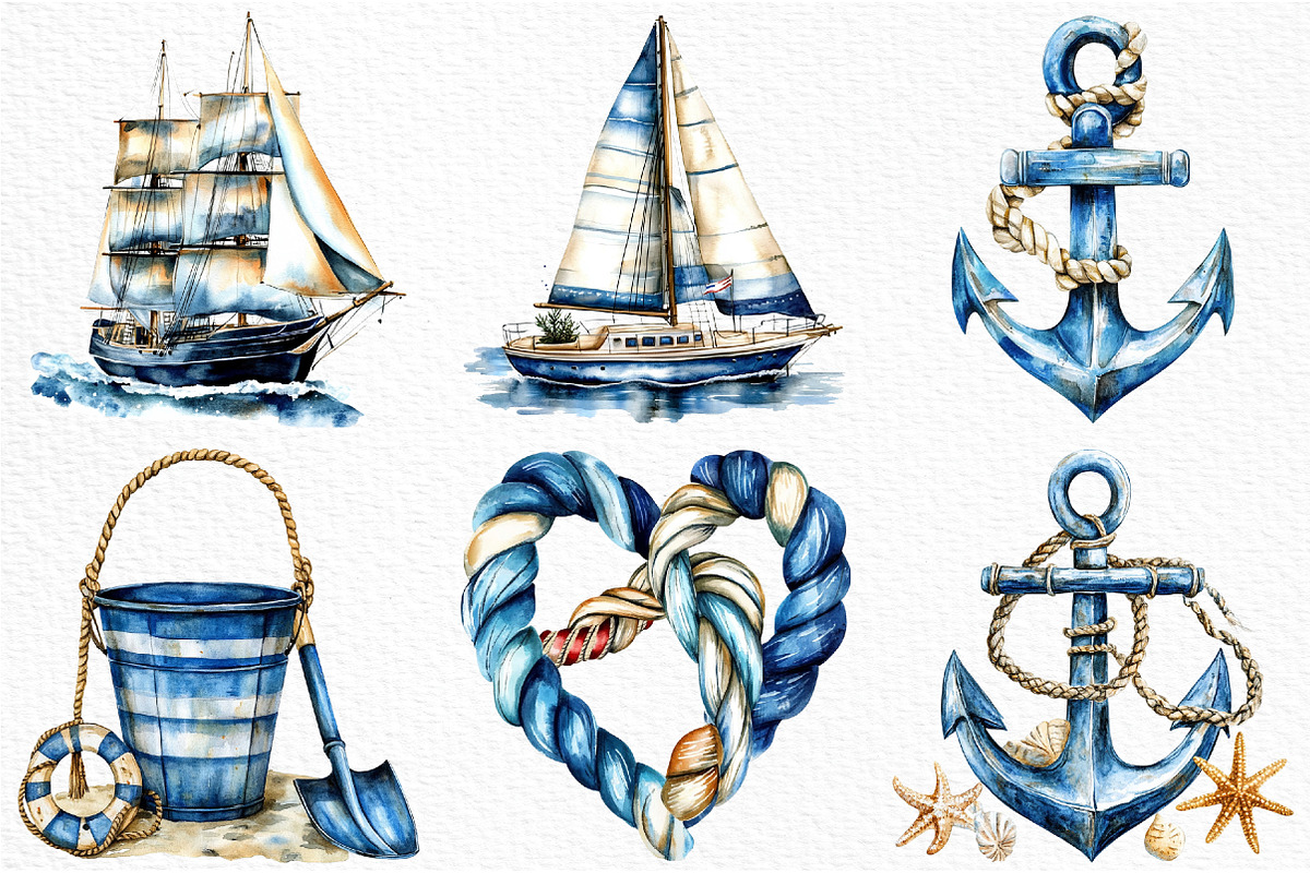 Watercolor Nautical clipart, an Illustration by Craft Nest (Photo 3 of 6)