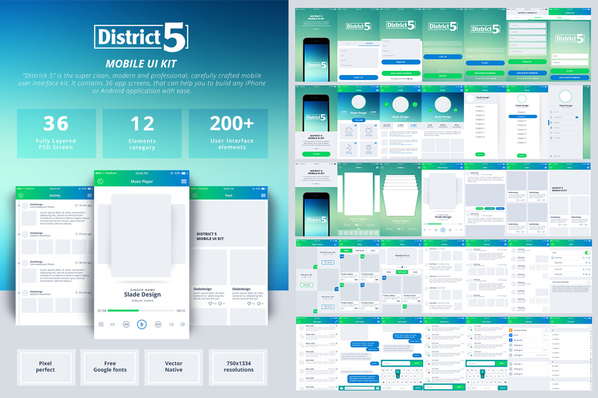 District 5 Mobile UI kit, an UI Kit Template by Sladedesign (Photo 1 of 2)