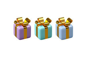 Set of 3d gift boxes wrapped golden, an Object Illustration by Liudmyla Matviiets