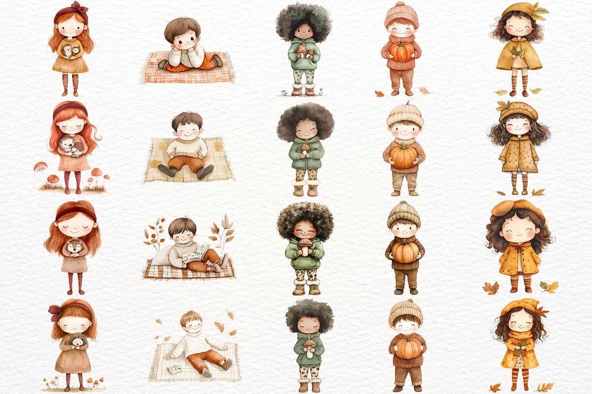 Cute Watercolor Autumn PNG Clipart, a Person Illustration by SugarCloudStudioArt (Photo 4 of 6)