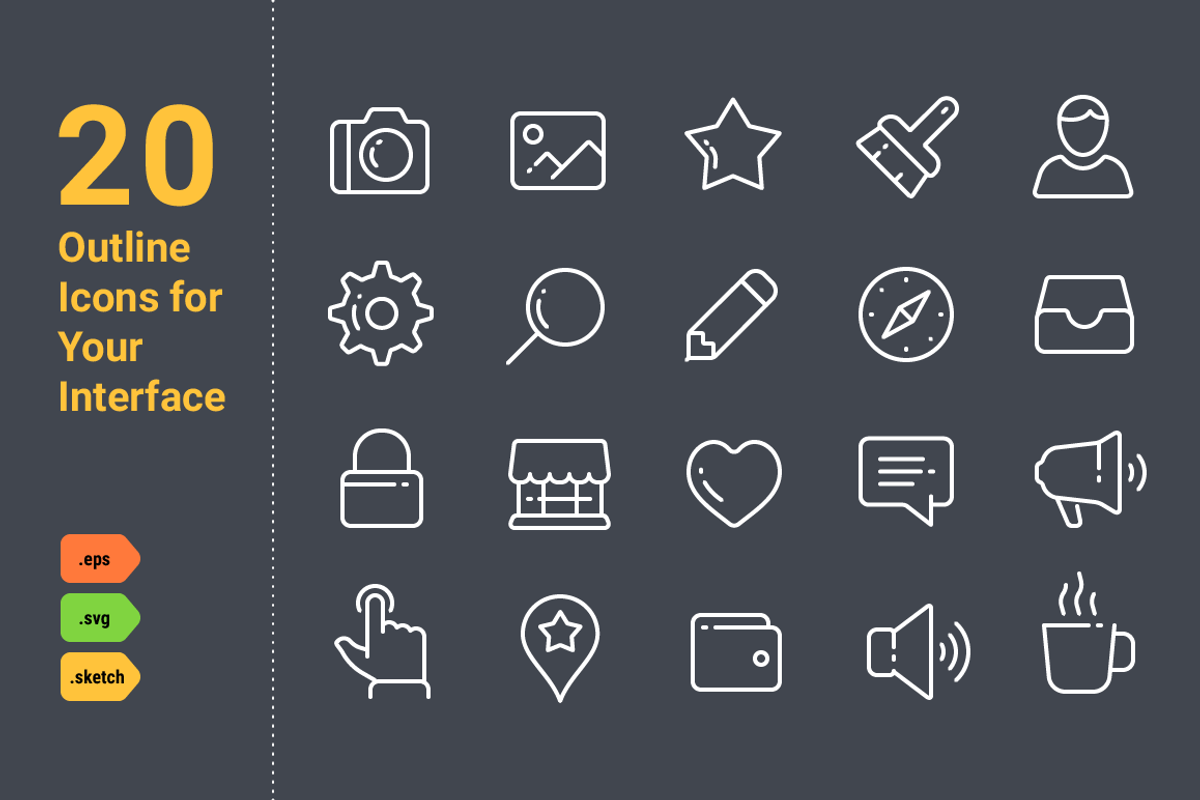 20 Outline Icons For Your Interface, an Icon by Kirill