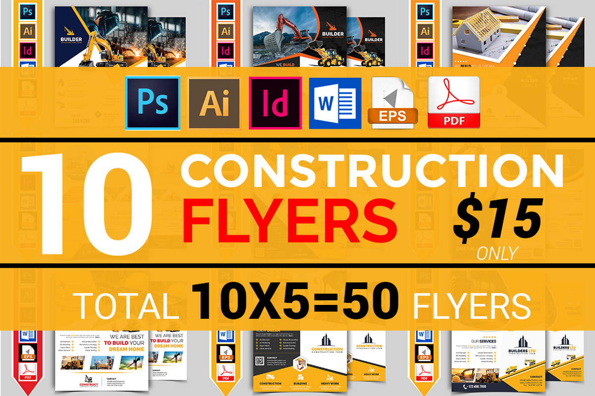 10 Construction Flyer Bundle 90% OFF, a Flyer Template by Imagine Design Studio (Photo 1 of 22)