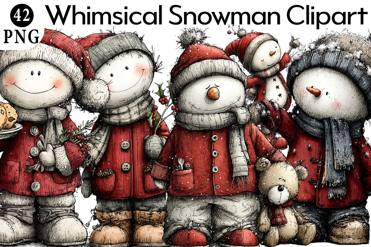 Whimsical Snowman Christmas Clipart, an Illustration by Daily.Designs (Photo 1 of 5)