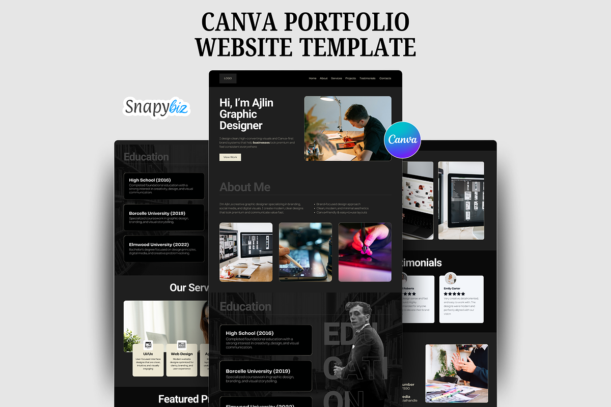 Canva Portfolio Website Template, a Websites & App Template by Snapybiz (Photo 3 of 11)