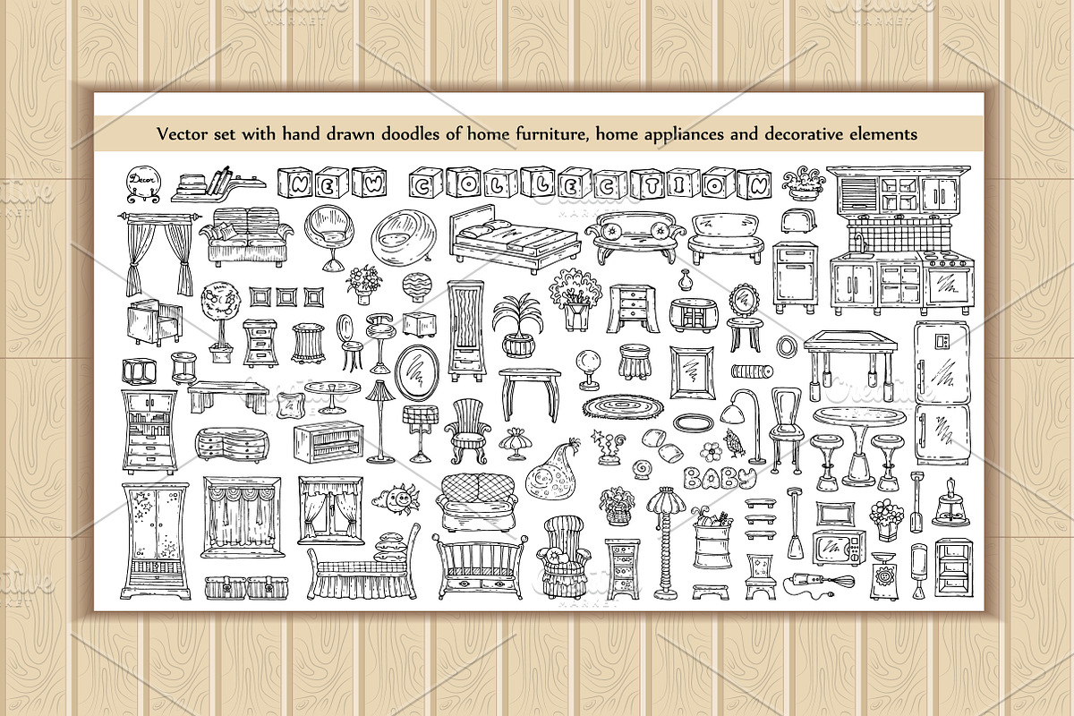 Set of hand drawn furniture doodles