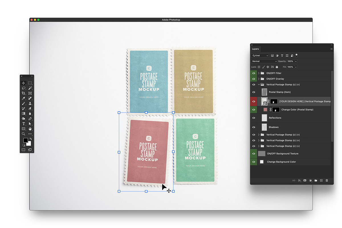 Four Postage Stamps Mockup, an Advertising Mockup by Custom Scene (Photo 7 of 11)