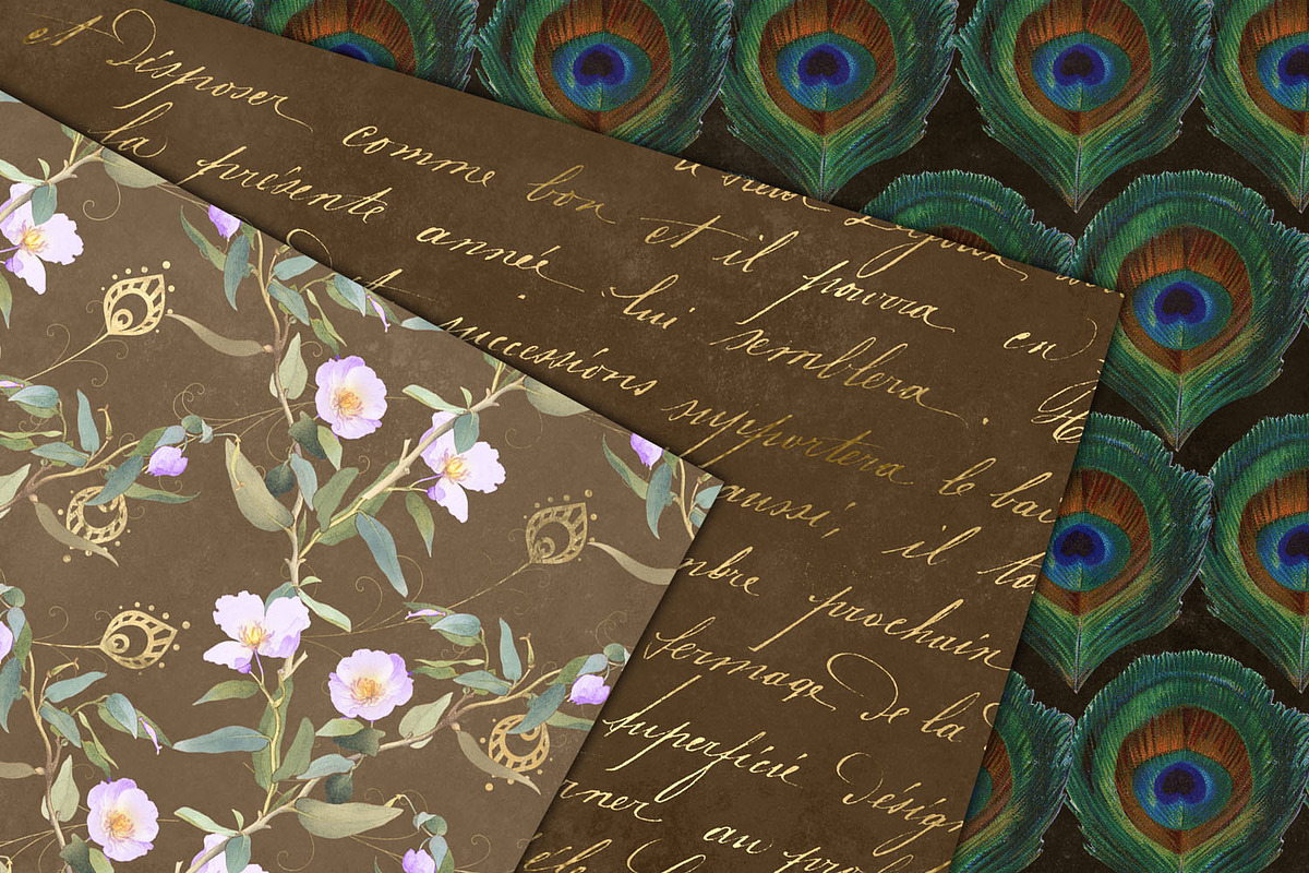 Vintage Peacock Digital Paper, a Pattern Graphic by Digital Curio
