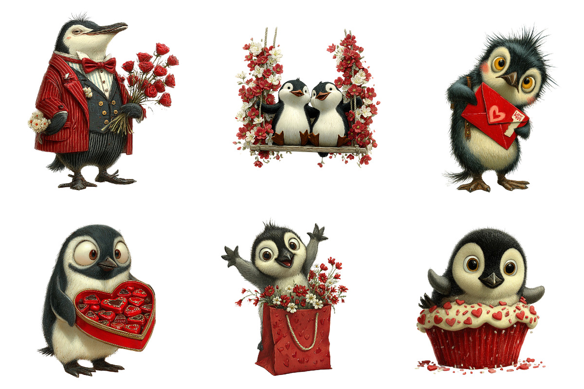 Kawaii penguin valentine clip-art, an Illustration by CreationArt (Photo 5 of 6)