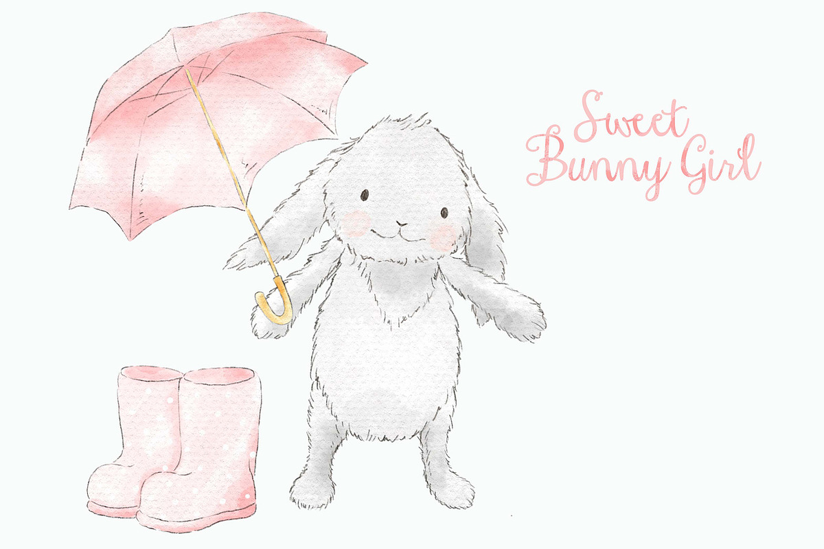 Sweet Bunny Girl watercolor clipart, an Animal Illustration by Magic Story Studio (Photo 5 of 6)