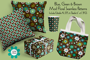 Blue & Green Mod Seamless Flowers