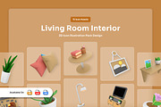 Cozy Living Room 3D Interior Icons, a Work Illustration by twinstd (Thumbnail 1 of 6)
