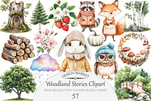Watercolor Woodland Stories Clipart, an Illustration by Design Market