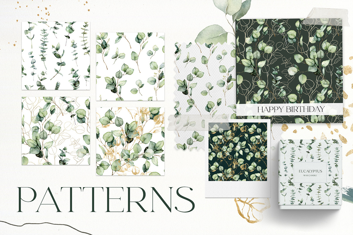 Eucalyptus watercolor leaves clipart, a Decorative Illustration by Yuliya Derbisheva (Photo 9 of 15)