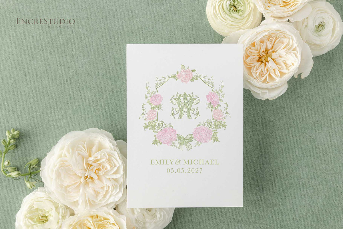 Peonies and roses wedding crest, a Decorative Illustration by Encre Studio (Photo 5 of 5)