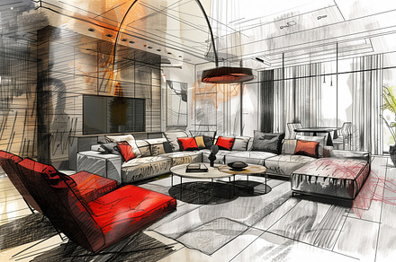 Sketch of luxury living room, an Architecture Photo by MistyDay