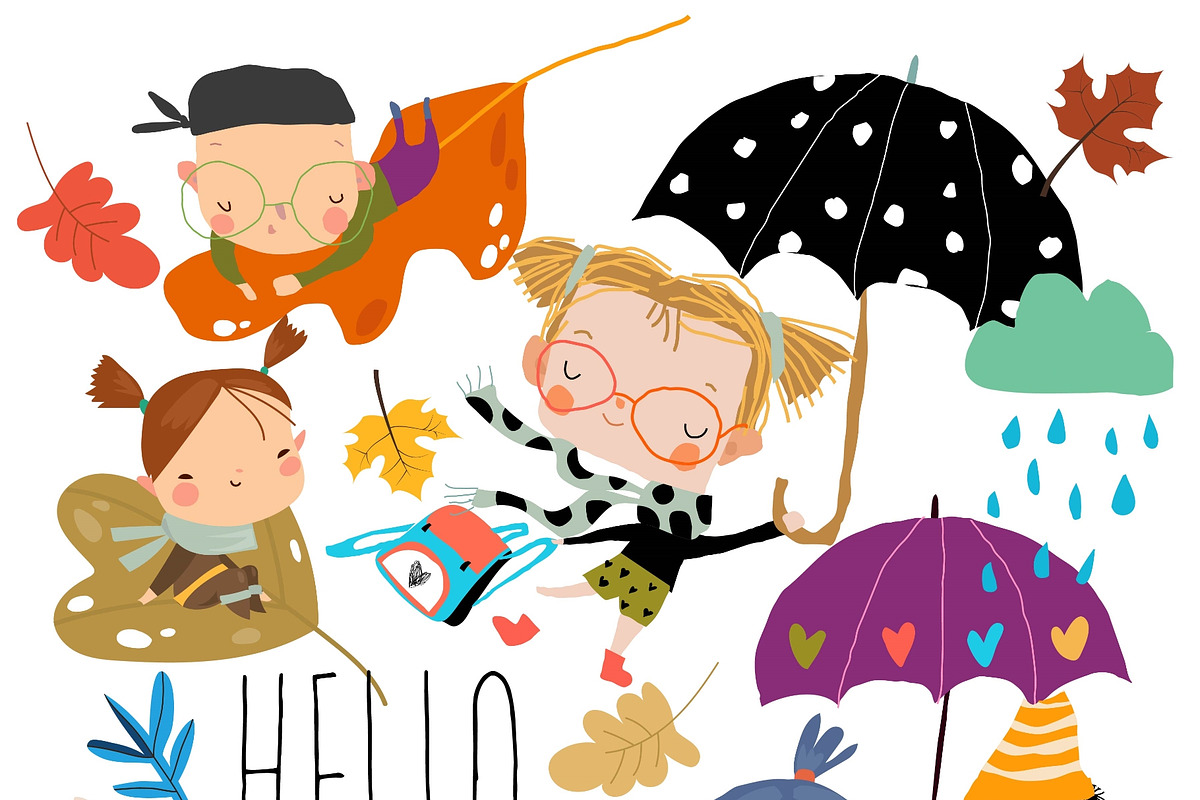 Cartoon Set With Happy Kids flying, a Person Illustration by Maria Starus (Photo 3 of 3)