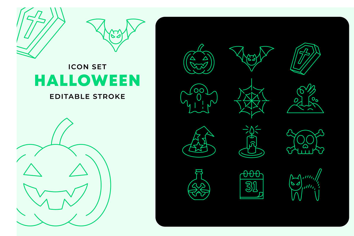 Halloween Icon Pattern Set, an Outline Icon by Pure Design (Photo 1 of 2)
