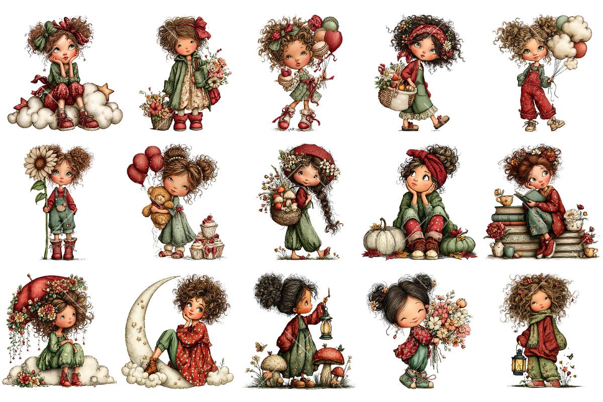 Whimsical Girl PNG Clipart Bundle, a Seasonal Illustration by OK Design (Photo 3 of 6)