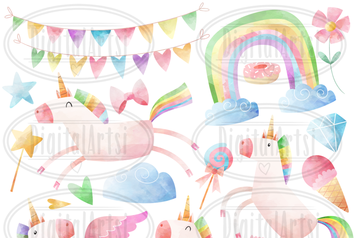 Watercolor Unicorn Clipart, an Animal Illustration by DigitalArtsi (Photo 4 of 5)