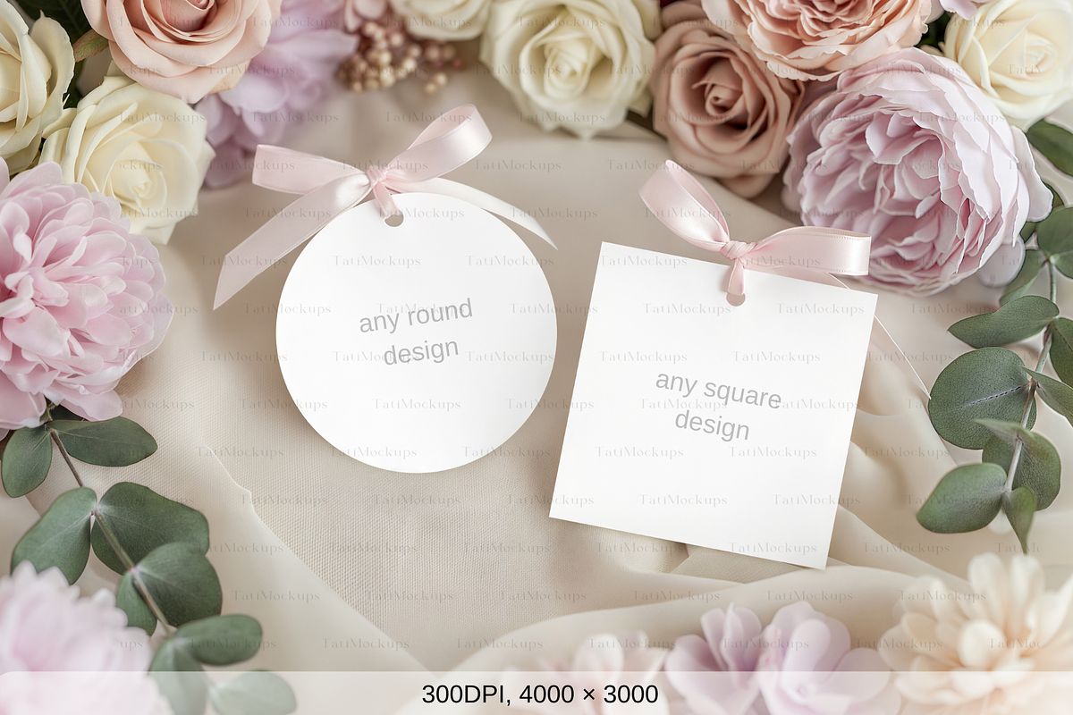Elegant Floral Gift Tag Mockup Scene, a Product Mockup by TatiMockup (Photo 2 of 4)