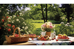 outdoor table picnic ai generated, a Nature Photo by pikepicture