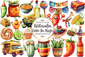 Watercolor Cinco De Mayo Clipart, an Illustration by OK Design