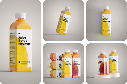 Square Juice Bottle Mockup - 5 PSD, a Packaging Mockup by Muhazdinata