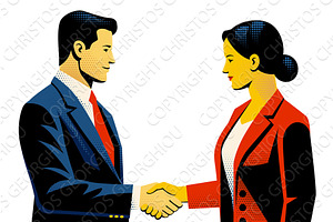 Business People Handshake Deal Retro, a Person Illustration by Christos Georghiou