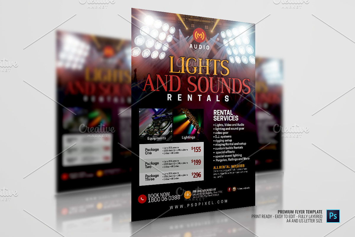 Sound and Light Rentals Company, a Flyer Template by PSDPixel