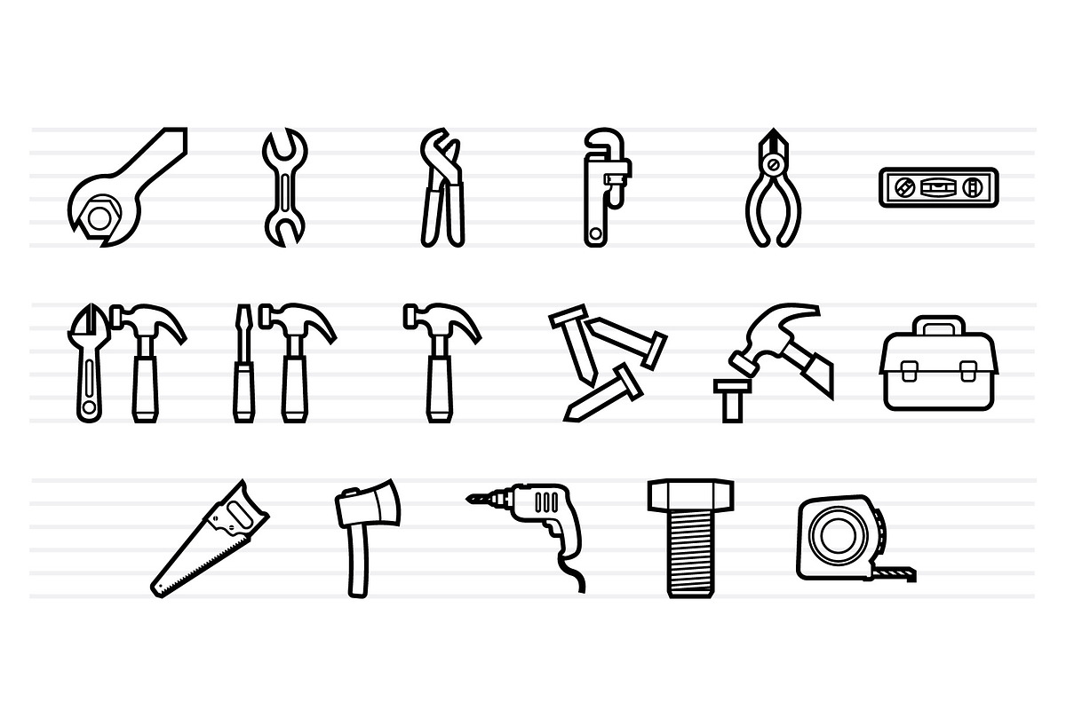 35 Hardware Tools Line Icons Set, an Icon by doghead (Photo 3 of 3)
