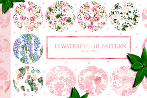 12 Hand Drawn Watercolor Patterns