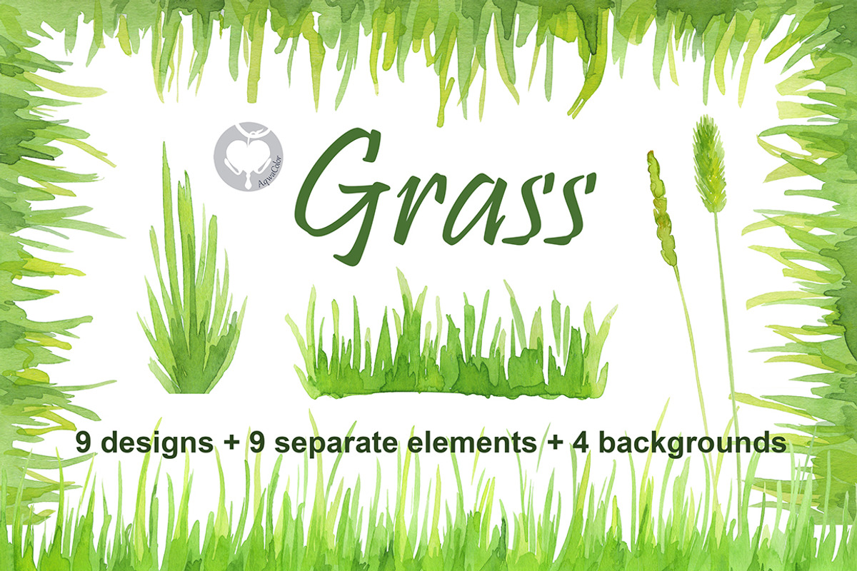 Watercolor handpainted clipart Grass, an Illustration by AqwaColor (Photo 1 of 4)