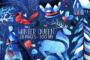 Watercolor Winter Queen Clipart, an Illustration by DigitalArtsi