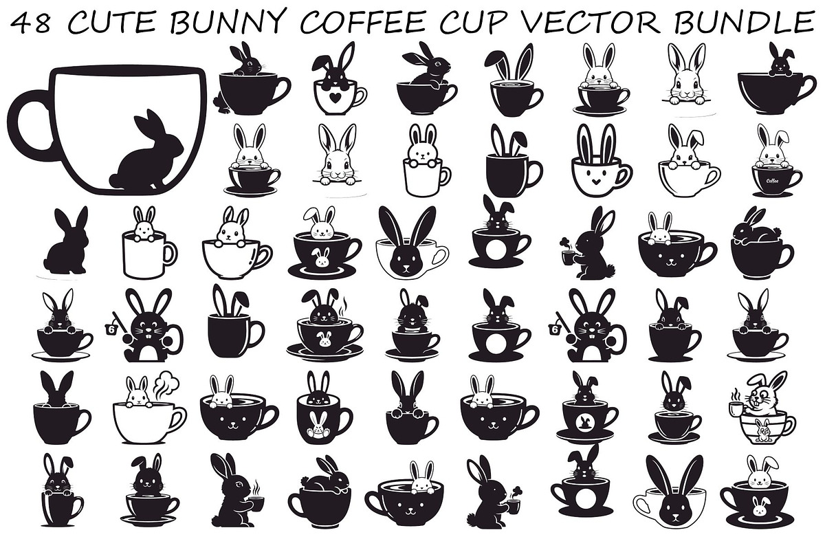 Cute Bunny Coffee Cup Vector Bundle, an Illustration by Designs_River (Photo 1 of 49)