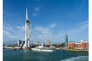 Spinnaker tower overlooks the harbor, an Architecture Photo by Backyard Stock