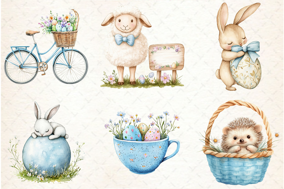 Easter Bunny Floral Clipart, an Illustration by Watercolor design (Photo 2 of 4)