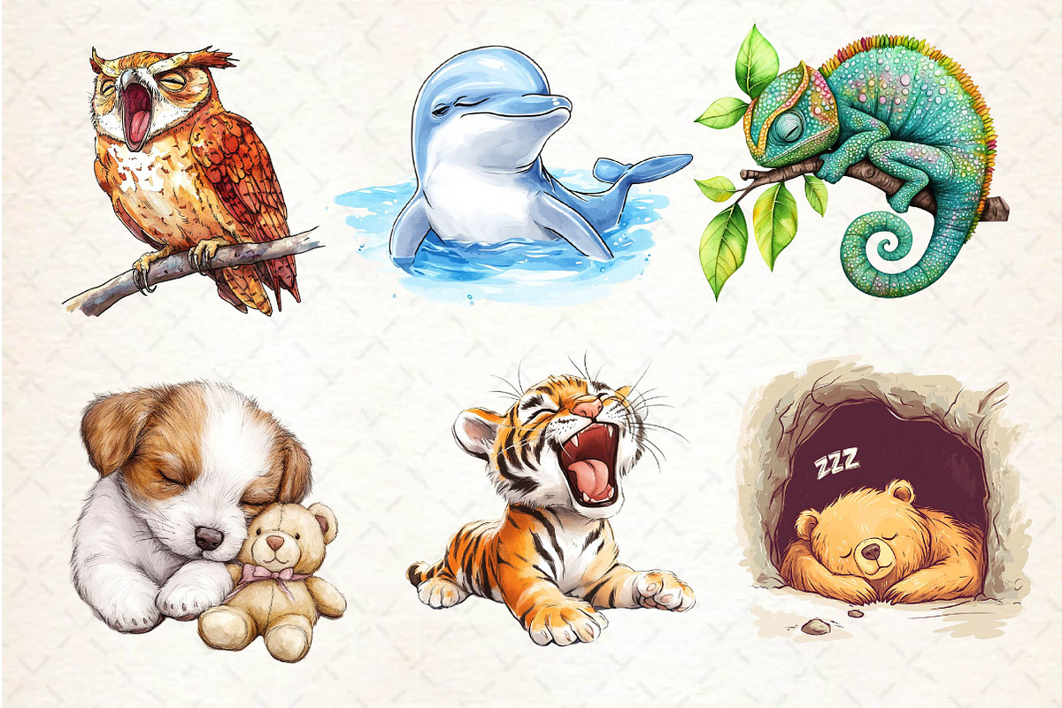 Watercolor Sleepy Animals Clipart, an Illustration by Dream Creation (Photo 5 of 6)