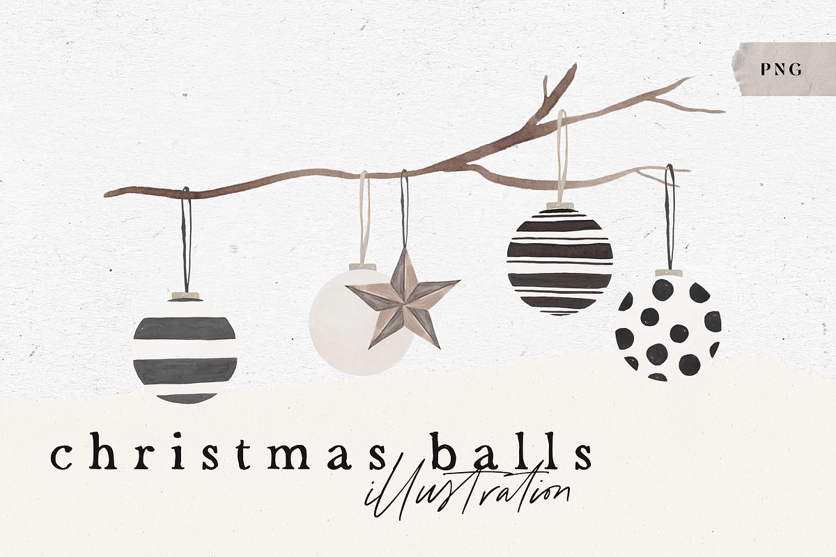 CHRISTMAS BALLS / watercolor png, an Illustration by KruthDesign (Photo 1 of 7)