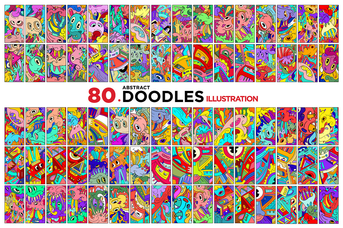 80 Cartoon Doodle Illustrations, a Decorative Illustration by singpentinkhappy (Photo 1 of 12)