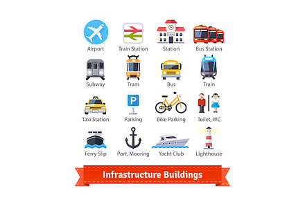 Infrastructure buildings icon set, an Outline Icon by Iconicbestiary